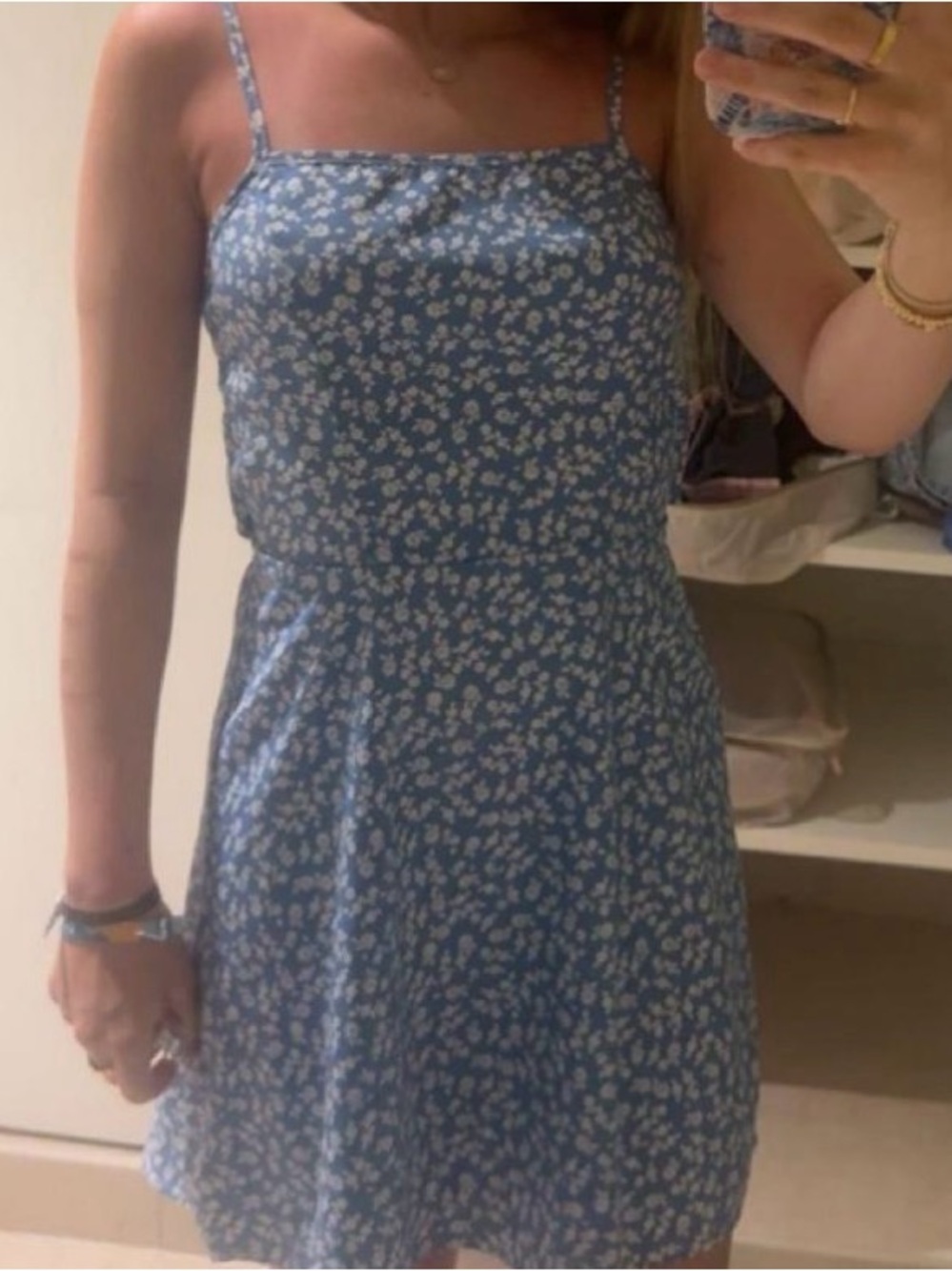 SHEIN Blue Micro-Floral Spaghetti-Strap Mini Dress